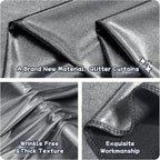 20ftx10ft Black Silver Glitter Sequin Backdrop Curtain for Parties, Wrinkle Free Sparking Backdrop Drapes, 4 Panels 5x10ft Shimmer Photo Back Drop Cloth for Wedding Birthday Photography