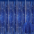 Picoway 4 Pack Foil Fringe Tinsel Backdrop Curtains, Birthday Engagement Bachelorette Party Decorations, Photo Booth Props Door Streamers Curtain (Blue)