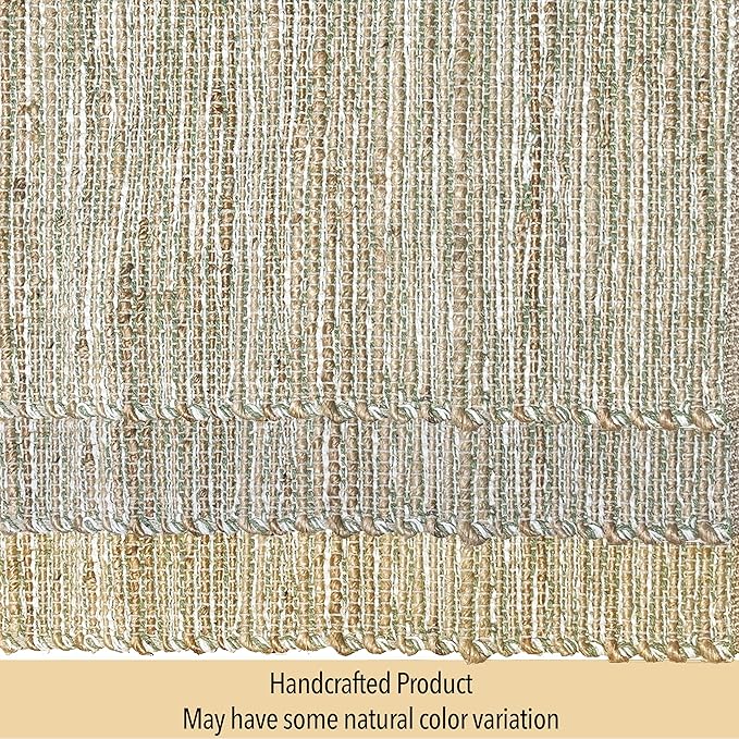 Chardin home Natural Jute Table Runner 13x90 Inch – Vintage Boho Rustic Table Decor – Handwoven Table Runner in Natural Jute and Sage Green-White – Farmhouse Dining or Console Table Accent
