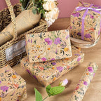 WRAPAHOLIC Kraft Floral Wrapping Paper Roll - Mini Roll - 17 Inch x 16.5 Feet - Garden Wildflower Wrapping Paper Perfect for Girls Women Birthday, Wedding, Bridal Shower