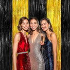 BTSD-home 4 Pack Black Gold Metallic Foil Fringe Curtain Tinsel Streamer Party Decorations Photo Booth Backdrop for Bachelorette Birthday Halloween