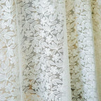 Lace Tablecloth Leaf Pattern Warp Knitting Fabric Solid White Round Table Cover for Kitchen Dining Farmhouse Wedding Party Decor Ivory, 70 Inch