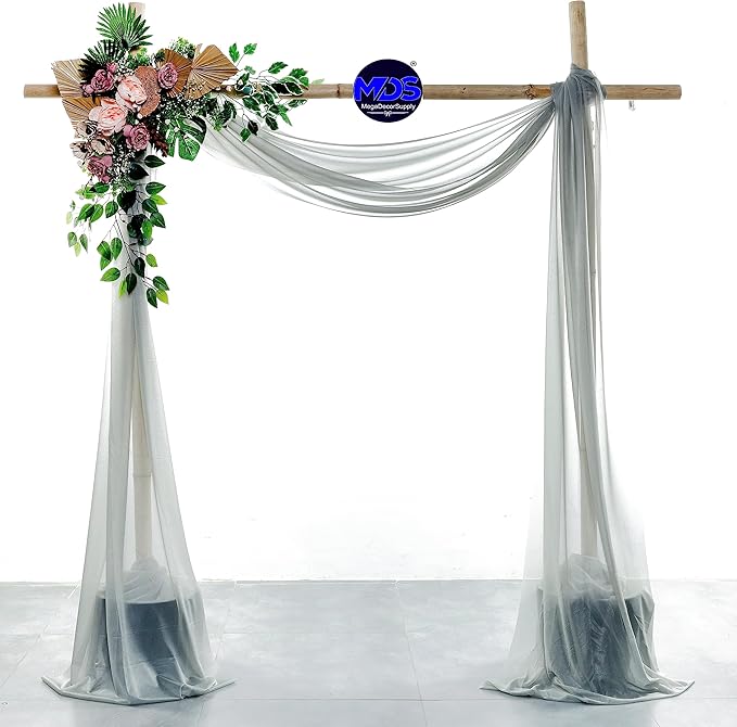 MDS Halloween Chiffon Draping Fabric - 2 Panel, 30" Wide x 40ft Long - Sheer Spooky Arbor & Canopy Drapery for Haunted House Backdrops, Party Ceilings, DIY Costumes & Themed Events - Gray