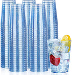 DaYammi 100 Pack Blue Plastic Cups 10 oz Disposable Cups Tumblers, Elegant Blue Glitter Party Drinking Cup Perfect for Wedding, Fancy Disposable Cup Plastic Cocktail Glasses Wine Glasses for Party