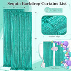 Mermaid Sequin Photo Backdrop Decor: Lake Green Glitter Background 2 Panels 2FT x 8FT for Ocean Party Baby Shower