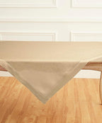 Solino Home Linen Square Tablecloth 52 x 52 Inch - 100% Pure Linen Beige Table Throw - Classic Hemstitch, Machine Washable Table Cloth for Fall, Autumn, Thanksgiving