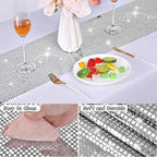 Durony 6 Pack Disco Party Table Runners, 11 x 108 Inch Silver Glitter Foil with Sparkle Sequin, Ideal for Bachelorette, 70s, Disco, Cowgirl Parties