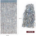 Silver Tinsel Backdrop- CYLMFC 3 Pack 3.3 ft x 6.6 ft Streamer Foil Fringe Curtain for Birthday Party Christmas Graduation Decor