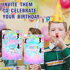 Tie Dye Trampoline Birthday Invitations,Let's Jump! Birthday Party Invite Cards（20 Count) With Envelopes, Fill In Style Invite Cards For Boys & Girls, Birthday Party Supplies-B06