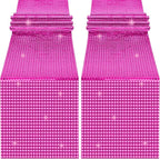 Durony 2 Pack Disco Table Runner 11 x 108 Inch Mirror Hot Pink Glitter Foil With Sparkle Sequin for Bachelorette, 70s, Cowgirl Party Decorations