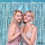 4 Pack Fringe Curtain Backdrop, 3.2Ft x 6.6Ft Light Blue Metallic Tinsel Foil Fringe Streamers Background for Photo Booth Birthday Wedding Baby Shower Easter Pool Ocean Underwater Party Decorations