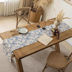 Pastoral Table Runner - 14 x 48 Inch Rectangle - Beige Linen - Washable Tabletop with Dust-Proof Wrinkle Resistant for Restaurant, Picnic, Indoor and Outdoor Dining, Floral (Dark Blue)