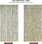 4 Pack Champagne Gold Fringe Curtain Backdrop - CYLMFC 3.3 ft x 6.6 ft Shimmer Wavy Foil Curtain for Birthday Party, Yellow Fringe Backdrop Streamers Party Decorations