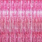 GOER 3.2 ft x 8.2 ft Metallic Tinsel Foil Fringe Curtains Party Photo Backdrop Party Streamers for Galentines Day,Birthday,Graduation,New Year Eve Decorations Wedding Decor (4 Packs,Hot Pink)