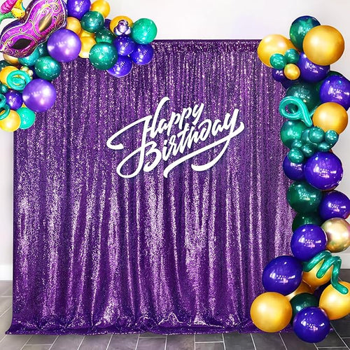 10ft x 10ft Purple Sequin Backdrop Glitter Halloween Party Backdrop Curtains Photo Background for Stage Wedding Baby Shower Decorations