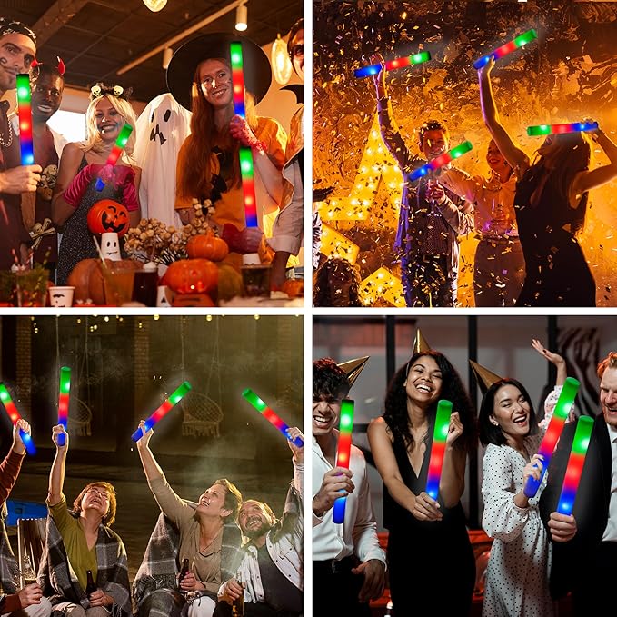 JOYIN 12 PCS LED Light Up Foam Sticks, Glow Sticks Party Favors Bulk with 3 Modes Color Flashing Glow Party Supplies for Halloween, Spooky Celebrations, Wedding, Camping, Birthday, Raves, Carnival