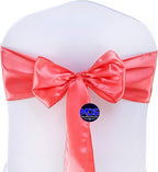 MDS Pack of 50 PCS Satin Chair Sashes Charmeuse Sateen Dining Chair Bows Ribbon Ties Back Sash for Wedding Party Birthday Home Hotel Restaurant Banquet Decoration (7 x 108 Inch, Coral)