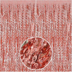 Rose Gold Tinsel Foil Fringe Curtains Wavy Backdrop for Parties Sparkle Metallic Wavy Foil Fringe Backdrop Curtain Photo Booth Props Birthday Graduation Wedding Bachelorette Party Decorations
