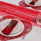 Snowkingdom Red Christmas Table Runner 10 FT, Glitter Metallic Foil Sheer Tulle Cheesecloth Gauze Runner 120 Inch, Red Table Centerpieces Decoration for Wedding Birthday Party Holiday