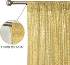 Sugargirl Gold Sequin Backdrop Curtain 4 Panels 2FTx8FT Glitter Gold Background Drapes Sparkle Photography Backdrop for Party Wedding Birthday Wall Decoration