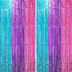 2 Pack Blue Purple Pink Foil Fringe Backdrop Curtains, Tinsel Streamers Party Decorations, Fringe Backdrop, Door Shimmer for Mermaid or Birthday Party