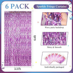 Jutom 6 Pieces 3.3 x 6.6 ft Wavy Tinsel Foil Fringe Curtains Foil Fringe Streamer Backdrop Party Curtain for Sea Mermaid Baby Shower Birthday Party Decoration(Light Purple)
