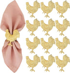 Set of 12 Rooster Napkin Rings for Farmhouse Table Decor | Premium Metal Chicken Dinnerware Holders | Rustic Kitchen & Holiday Party Table Setting (Gold) - ALPHA Living HOME