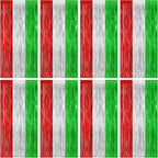 8 Pack Christmas Photo Backdrop, 3.28 FT x 7.05 FT Red Silver Green Party Streamer, Metallic Foil Fringe Curtains Tinsel Backdrop, Christmas Photo Booth Props Door Decor Party Supplies