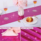 Durony 2 Pack Disco Table Runner 11 x 108 Inch Mirror Hot Pink Glitter Foil With Sparkle Sequin for Bachelorette, 70s, Cowgirl Party Decorations