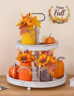 Mason Jar Fall Thanksgiving Centerpieces for Tables Fall Thanksgiving Table Decor, Flower, Wood Tray, Pumpkin Centerpieces Table Decorations for Home Indoor, 25 Pcs Autumn Kitchen Decor