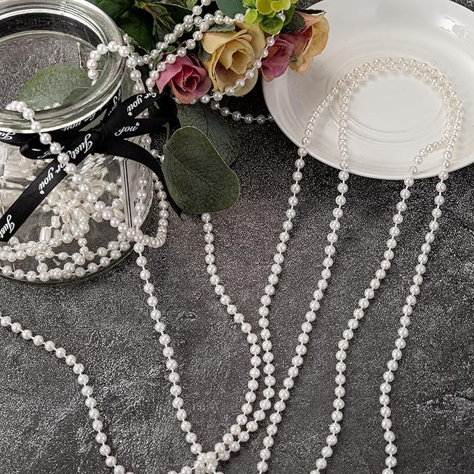6mm Crafts Faux Pearl Beads Garland Pearl Bead Roll Strand of Pearls to Decorate Floral Centerpieces Wedding Party Favor Christmas Tree(82 Feet Gold)