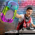 Crystal Clear Sound, Bright Party Lights, Portable & Easy to Use | 8" Rechargeable Bluetooth PA Karaoke Loud Party Speaker, 5-Hour Playtime | TWS, USB, TF, AUX, FM Radio | QFX | TMS-853