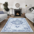 Bloom Rugs Washable Non-Slip 8' x 10' Rug - Gray/Blue Traditional Medallion Area Rug for Living Room, Bedroom, Dining Room, and Kitchen - Exact Size: 8' x 10'