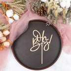 Oh Boy Cake Topper - Wooden Baby Shower Cake Decorations for First Birthday/Gender Reveals Party, Photo Booth Props