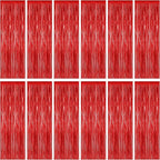 12 Pack Red Curtains, 3.28 FT x 7.05 FT Party Streamer, Metallic Party Backdrop Birthday Streamer Foil Curtains, Fringe Tinsel for Red Party Decor Casino Theme Decorations Party Supplies