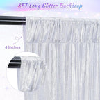 Silver Curtains Backdrop for Wedding Parties, Glitter Blrthday Drapes 4 Panels of 4.8x8FT Wrinkle Free Glitter Photo Backdrop Drapes