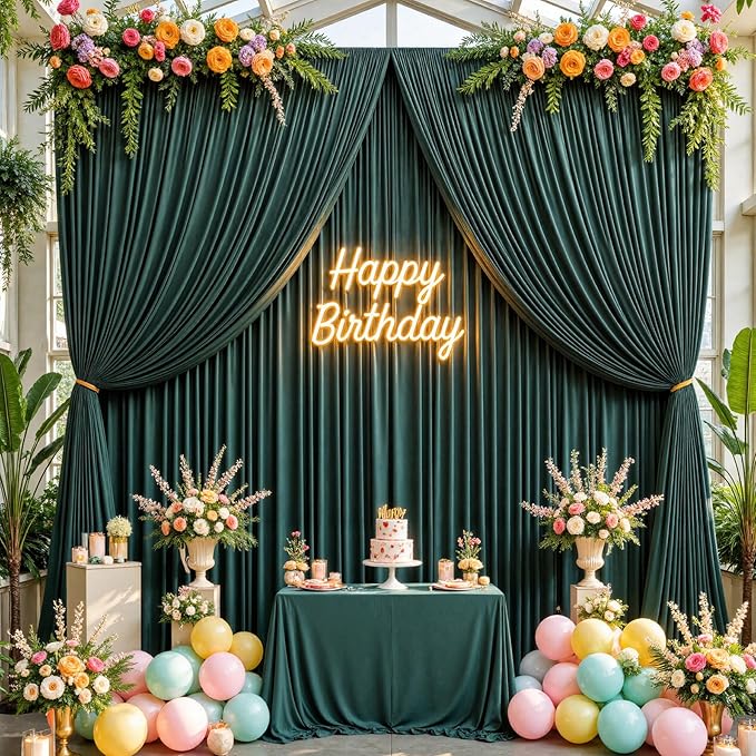 30ftx10ft Wrinkle Free Hunter Green Backdrop Curtains for Party Background, 6 Panles Silky Green Photo Backdrop Drapes Back Drop Cloth for Wedding Birthday Photography Baby Shower Decor