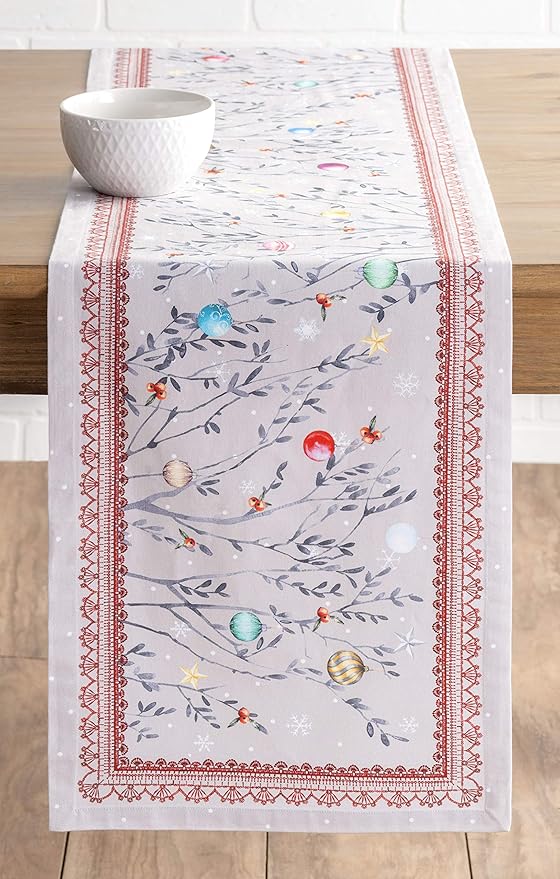Maison d' Hermine Table Runner 100% Cotton Single Layer Table Runners 90 inches Long for Thanksgiving Christmas Decorations Home Kitchen Dining Party Wedding (Fairy Christmas, 14.5" x 90")