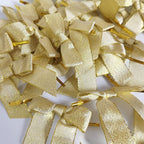 50pcs 2-1/2" Metallic Gold Bows for Crafts Pretaied Christmas Bows for Decoration with Twist Ties Hot Cut Tails(W.Gold)