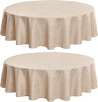 Fitable Faux Linen Textured Beige Round Tablecloths 60 Inches - 2 Pack Faux Burlap Table Clothes for Banquet, Party, Dining, Farmhouse, Outdoor (Great for 20"-48" Round Tables)