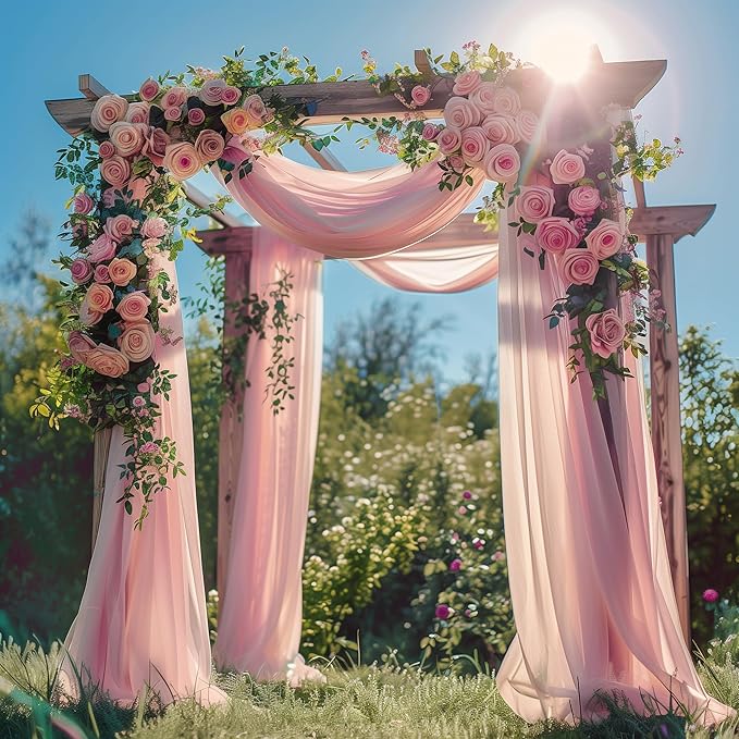 Wedding Arch Draping Fabric 4 Panels 28.7" x 20FT Blush Pink Sheer Chiffon Backdrop Drapes for Wedding Ceremony Birthday Party Bridal Shower Outdoor Decoration