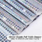Durony 2 Pack Disco Table Runner 11 x 108 Inch Mirror Silver Laser Glitter Foil Cover With Sparkle Sequin for Bachelorette, 70s, Cowgirl Party Decorations