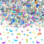 MARFOREVER Holographic Star Moon Confetti, Glitter Birthday Star Scatter Table Confetti Iridescent Sequins Sprinkles Metallic Foil Moon Stars for DIY Wedding Festival Party Decorations(10 mm, Silver)