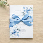 PONATIA 50PCS Vellum Jackets for 5x7 Invitation Cards- 135GSM Light Blue Floral Printed Vellum Sleeves, Quinceanera Wedding Invitation Cards Wraps, Transparent Christmas Gift Cards Jackets