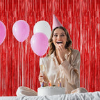 12 Pack Red Curtains, 3.28 FT x 7.05 FT Party Streamer, Metallic Party Backdrop Birthday Streamer Foil Curtains, Fringe Tinsel for Red Party Decor Casino Theme Decorations Party Supplies