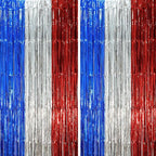 2 Pack Blue Red Silver Foil Fringe Backdrop Curtains, Tinsel Streamers Party Decorations, Fringe Backdrop, Door Shimmer for Independence Day or Birthday Party