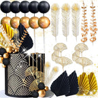 Boho Cake Topper Black Gold Balls Cake Topper Gold Leaves Cake Decorations Prom Cake Decoration Roaring 20s Cake Decoration 1920s Party Supplies Balls Cake Decorations