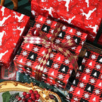 Ulmasinn Reversible Christmas Wrapping Paper Roll - 17" x33ft Double-Sided Designs with Red Nordic Reindeer & Geometric Snowflake, Xmas Gift Wrap for Presents, Table Decor & Crafting