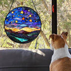 Stained Glass Window Hanging, Blue Sky Gold Stars Abstract Landscape Suncatcher for Doors Window Home Sun Catchers Decor Mother's Day Birthday Gifts for Women, Men Mom 15 in