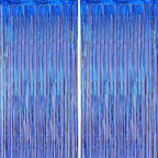 2 Pack Blue Foil Fringe Backdrop Curtains, Tinsel Streamers Party Decorations, Fringe Backdrop for Graduation, Disco Party